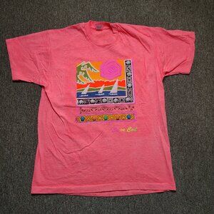 Vintage CAPE COD Shirt Men XL Orange Tropical Graphic Single Stitch Tourist Tee